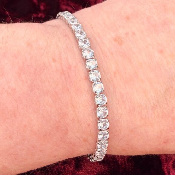 Slider Tennis Bracelet Sterling Overlay Adjustable Made with Swarovski Crystals - Picture 4 of 13